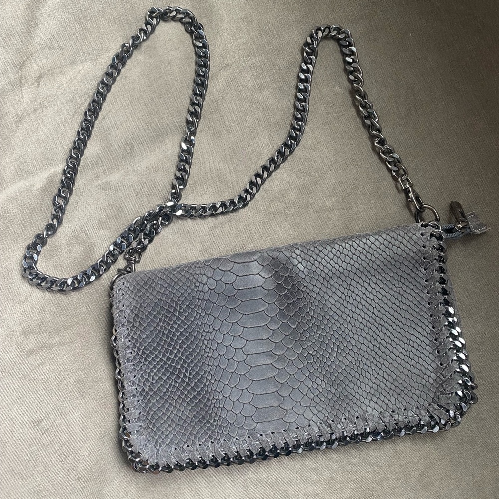 Grey Snakeskin Leather Crossbody